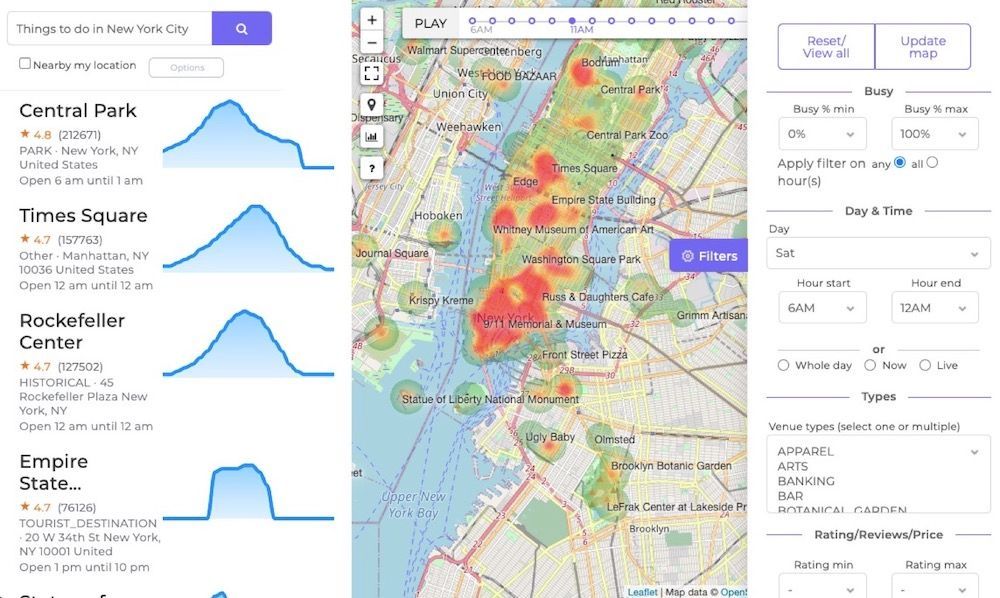 Search & filter venue foot-traffic around the world